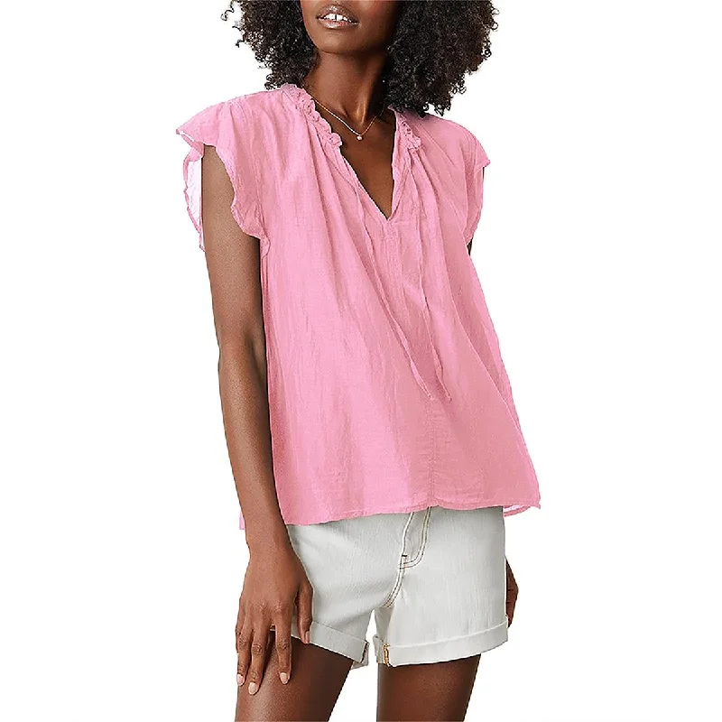 VELVET BY GRAHAM & SPENCER Womens Shirred Ruffled Pullover Top Mock Neck Pullover