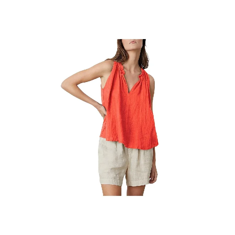 VELVET BY GRAHAM & SPENCER Womens V-Neck Ruffle Pullover Top Tapered Sleeve Pullover VELVET BY GRAHAM & SPENCER Womens V-Neck Ruffle Pullover Top Tapered Sleeve Pullover