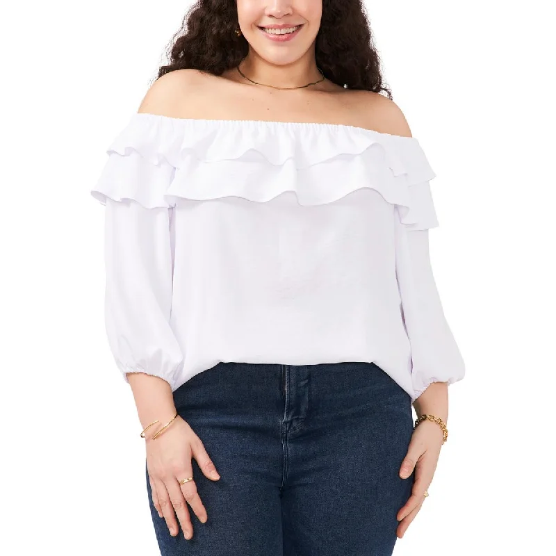 Vince Camuto Womens Plus Ruffled  Pullover Top Cashmere Luxurious Pullover