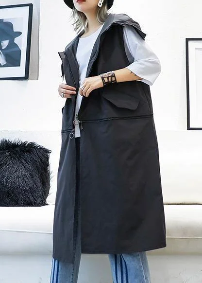 vintage plus size medium length sleeveless coats black hooded zippered coat Padded Ski Jacket vintage plus size medium length sleeveless coats black hooded zippered coat Padded Ski Jacket
