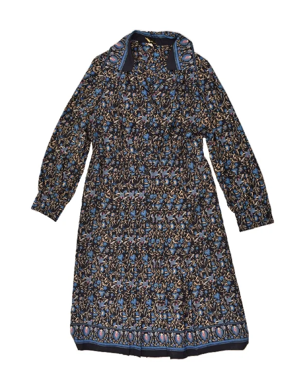 VINTAGE Womens Graphic Pullover Shirt Dress IT 50 XL Navy Blue Floral V-Neck Stylish Pullover VINTAGE Womens Graphic Pullover Shirt Dress IT 50 XL Navy Blue Floral V-Neck Stylish Pullover