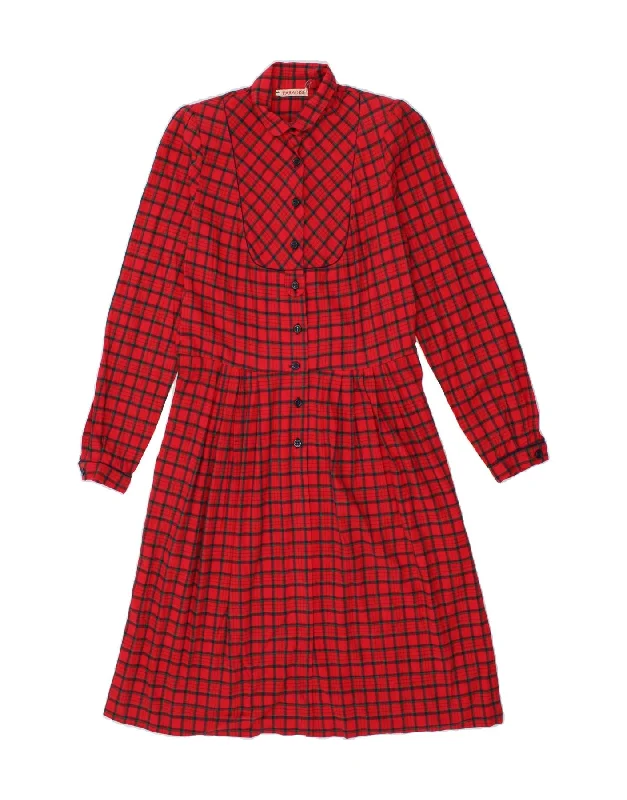 VINTAGE Womens Long Sleeve Pullover Shirt Dress UK 10 Small Red Check High Neck Pullover VINTAGE Womens Long Sleeve Pullover Shirt Dress UK 10 Small Red Check High Neck Pullover