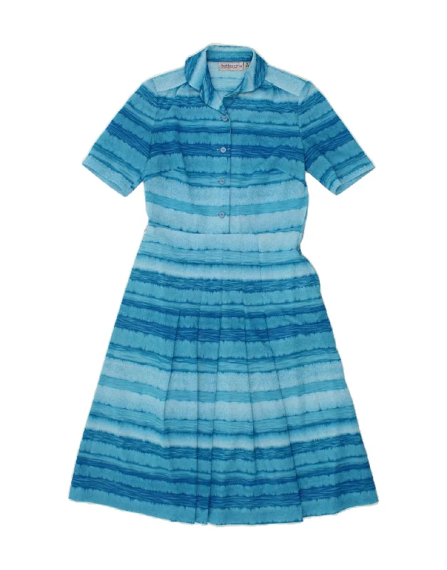 VINTAGE Womens Pullover Shirt Dress EU 40 Medium Blue Striped Polyester Ribbed Crew Neck VINTAGE Womens Pullover Shirt Dress EU 40 Medium Blue Striped Polyester Ribbed Crew Neck