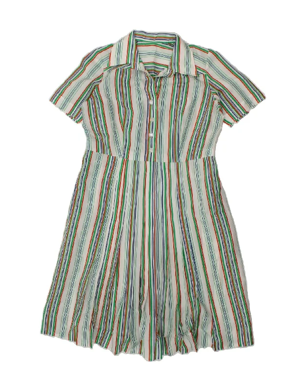 VINTAGE Womens Pullover Shirt Dress UK 12 Medium Multicoloured Striped Lapel Neck Sweater VINTAGE Womens Pullover Shirt Dress UK 12 Medium Multicoloured Striped Lapel Neck Sweater