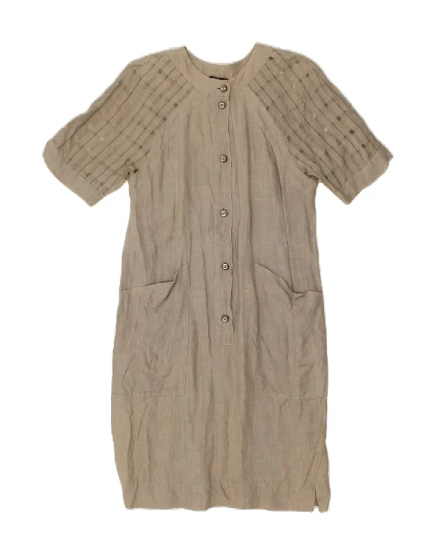 VINTAGE Womens Pullover Shirt Dress UK 14 Medium Grey High Neck Pullover