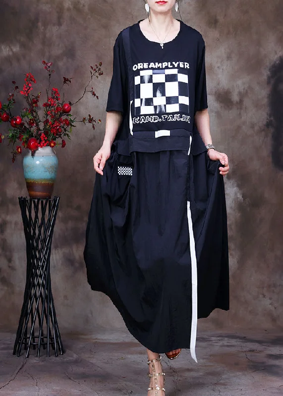 Women Black O-Neck White Plaid Applique Oversized Cotton Sweatshirt Dresses Short Sleeve Hoodie with Mock Neck Collared Structured Women Black O-Neck White Plaid Applique Oversized Cotton Sweatshirt Dresses Short Sleeve Hoodie with Mock Neck Collared Structured