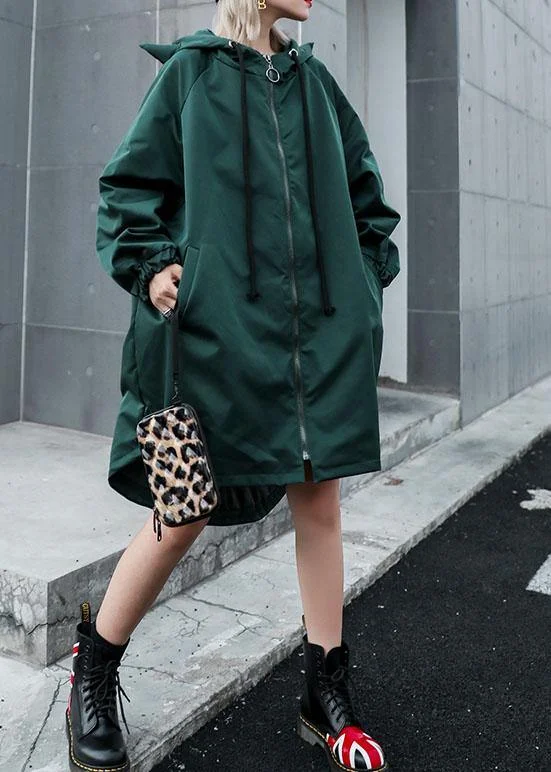 Women hooded Fine clothes green loose women coats fall Lightweight Utility Jacket