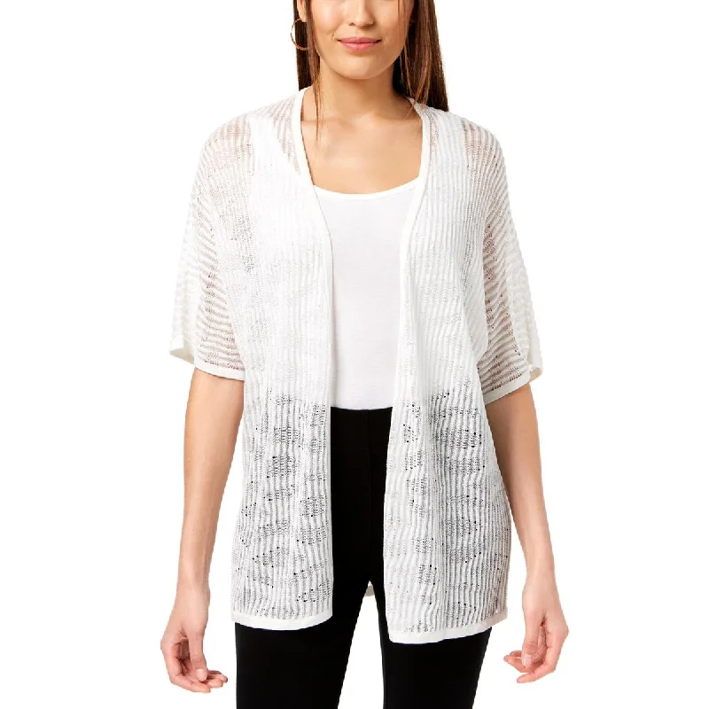 Alfani Womens Sheer Open Front Cardigan Top Sequined Glittery Shiny