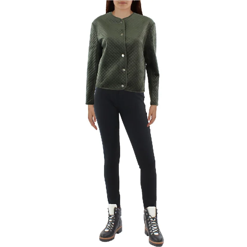 Anne Klein Womens Velvet Warm Quilted Coat Casual Open-Front Coat