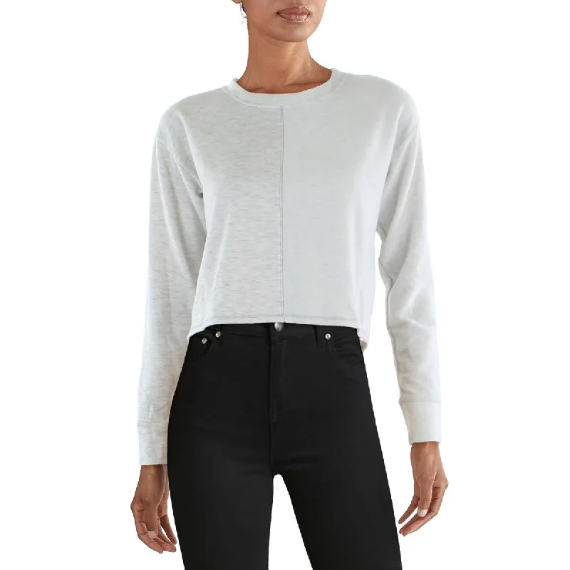 Aqua Womens Mixed Media Cropped Sweatshirt Hoodie with Hem Ribbing Snug Secure