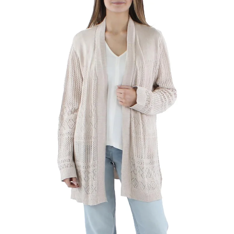 Belldini Womens Plus Ribbed Trim Crochet Cardigan Sweater Seamless Knitted Crochet