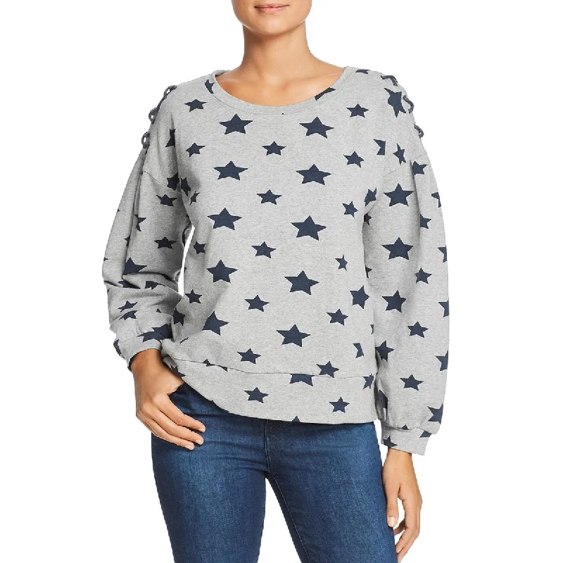 Billy T Womens Star Print Lace-Up Sweatshirt Hoodie with Side Slits Relaxed Casual
