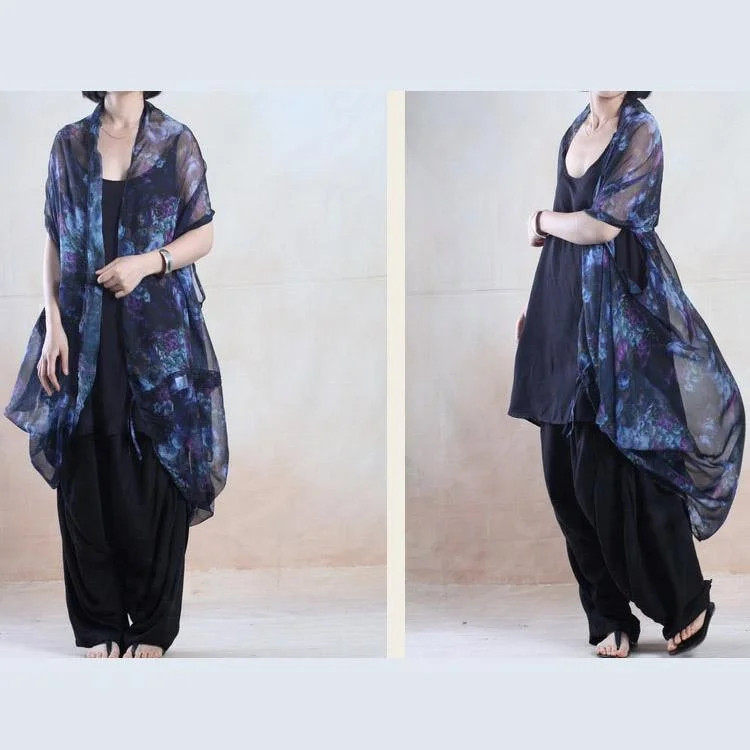 Blue chiffon Cape cardigan dress long summer cardigan sundress Layered Multi-layer Single Layer Blue chiffon Cape cardigan dress long summer cardigan sundress Layered Multi-layer Single Layer