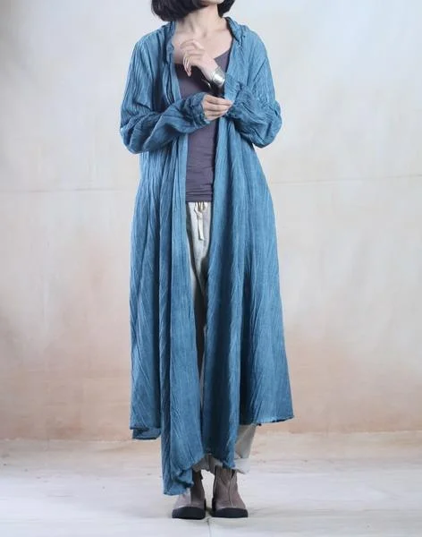 Blue long linen dress maxis cardigan plus size Modern Contemporary chic