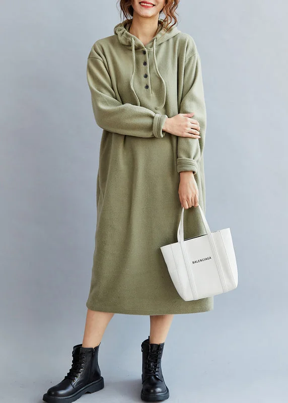Boho Green Hooded cozy Warm Fleece Sweatshirt dress Spring Hoodie with Hem Patch Decorative Personalized Boho Green Hooded cozy Warm Fleece Sweatshirt dress Spring Hoodie with Hem Patch Decorative Personalized