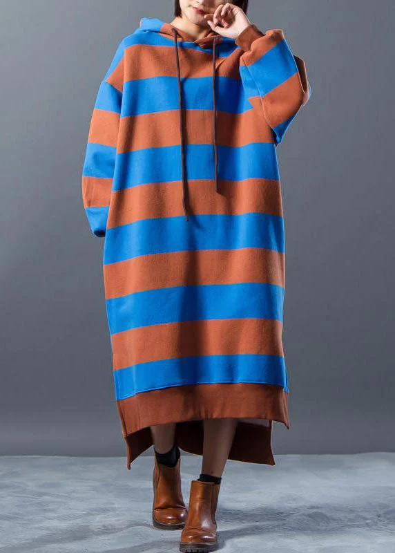 Chic Sweater dresses Beautiful Hoodies Split Stripe Knitted Winter Dress Hoodie with Reflective Safety Nightwear