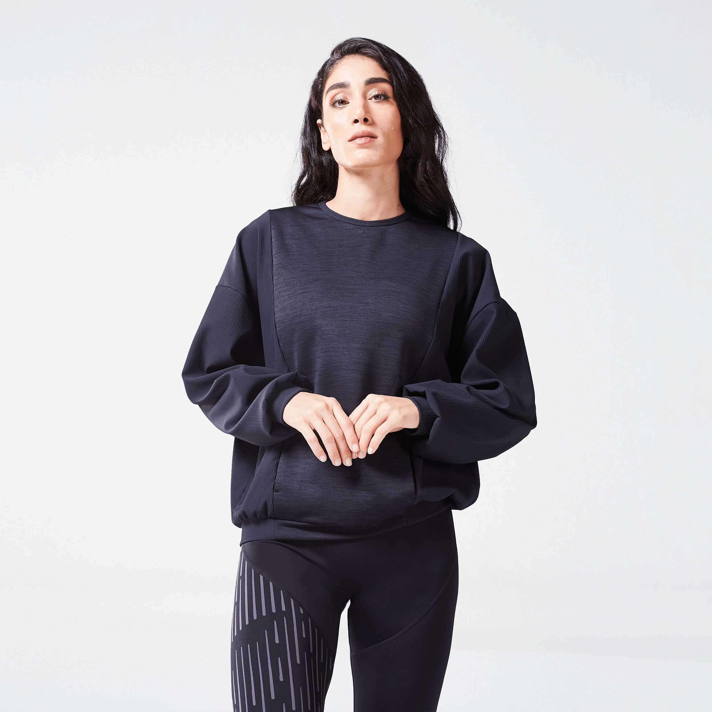 Code Ribbed Sweatshirt - Black Marl Hoodie with Slim Fit Tailored Modern