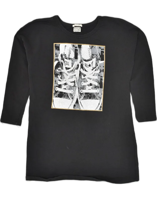 CONVERSE Womens Graphic Sweatshirt Jumper Dress Medium Black Cotton Hoodie with Velcro Closure Adjustable Secure CONVERSE Womens Graphic Sweatshirt Jumper Dress Medium Black Cotton Hoodie with Velcro Closure Adjustable Secure