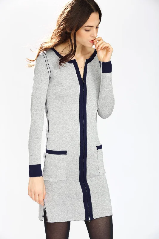 Danielle Reversible 4-Way Silk/Cashmere Cardigan/Dress – Navy/Grey Polka Dot Checkered Tartan Danielle Reversible 4-Way Silk/Cashmere Cardigan/Dress – Navy/Grey Polka Dot Checkered Tartan