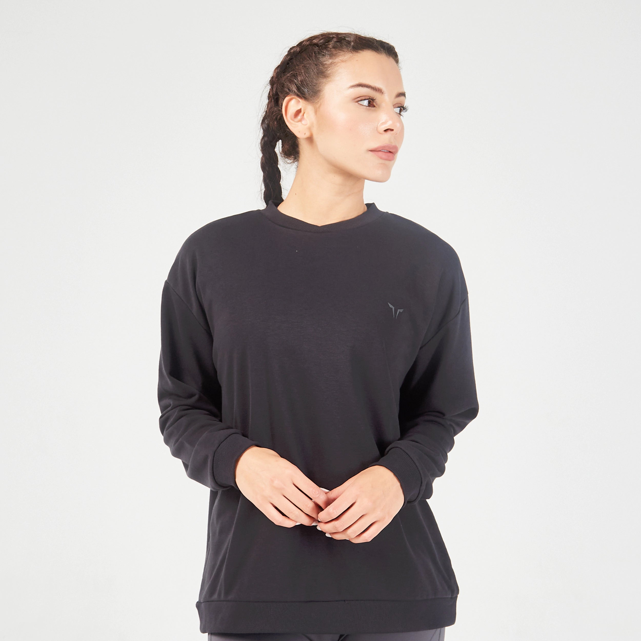 Essential Relaxed Sweatshirt - Black Hoodie with Oversized Fit Loose Comfortable
