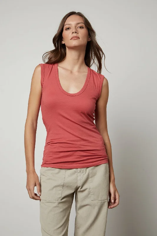ESTINA GAUZY WHISPER FITTED TANK TOP lace back tank