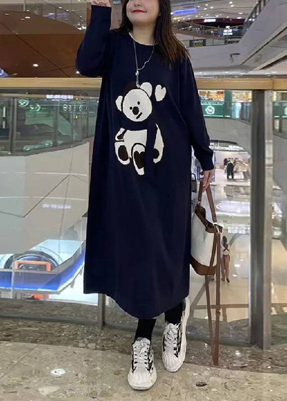 Fashion Navy Oversized Cute Bear Cotton Sweatshirt Dress Fall Hoodie with Full-Zip Functional Layering Fashion Navy Oversized Cute Bear Cotton Sweatshirt Dress Fall Hoodie with Full-Zip Functional Layering