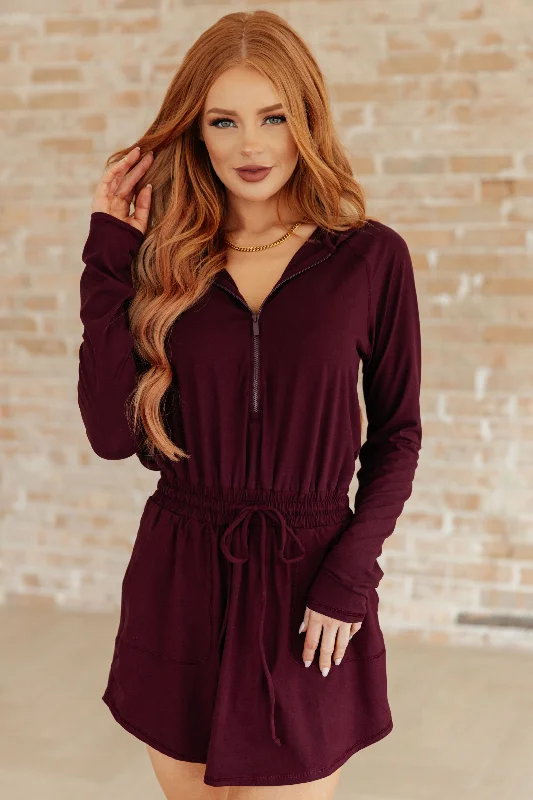 Jianna Hoodie Romper in Maroon Hoodie with Rhinestones Sparkly Elegant