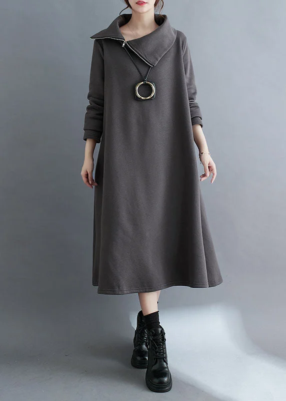 Grey Zippered Fleece Dress Maxi Sweatshirt Dress Winter Hoodie with Bell Sleeves Flared Feminine Grey Zippered Fleece Dress Maxi Sweatshirt Dress Winter Hoodie with Bell Sleeves Flared Feminine