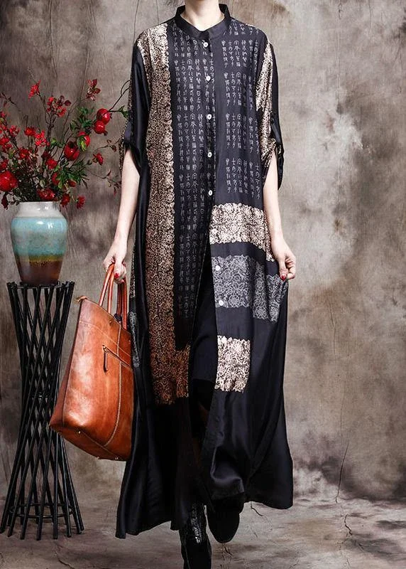 Italian Black Print Long Chiffon Dress Spring Cardigan Real Fur Shearling Chenille