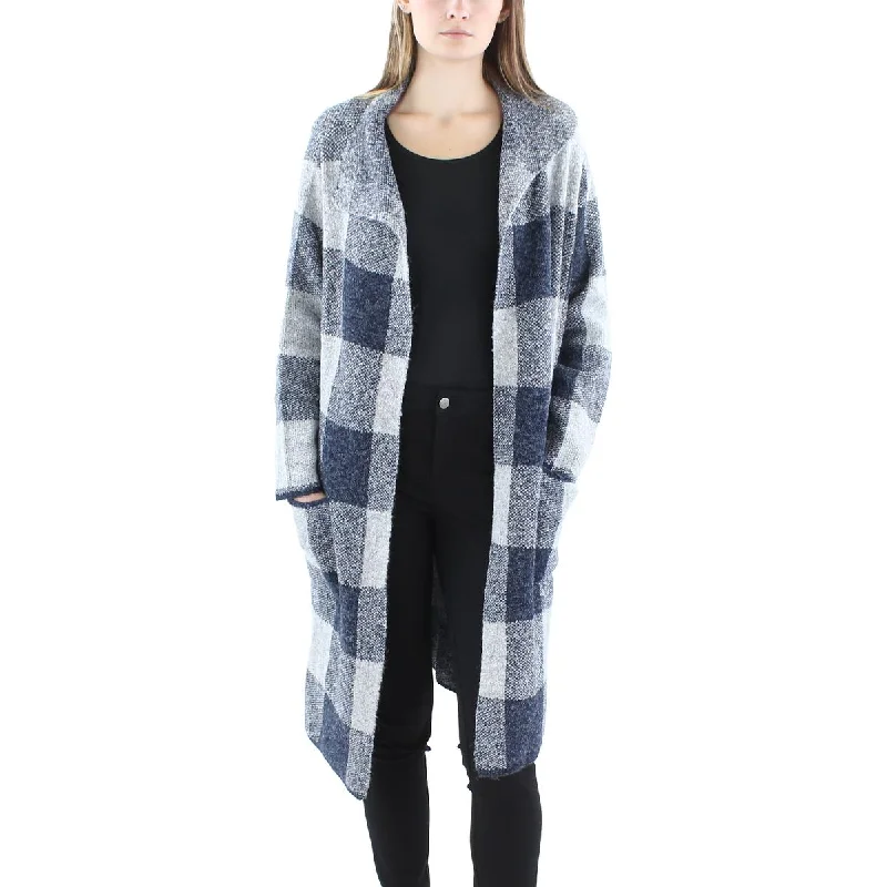 Joseph A. Womens Check Print Coatigan Open Front Chic Oversized Blazer