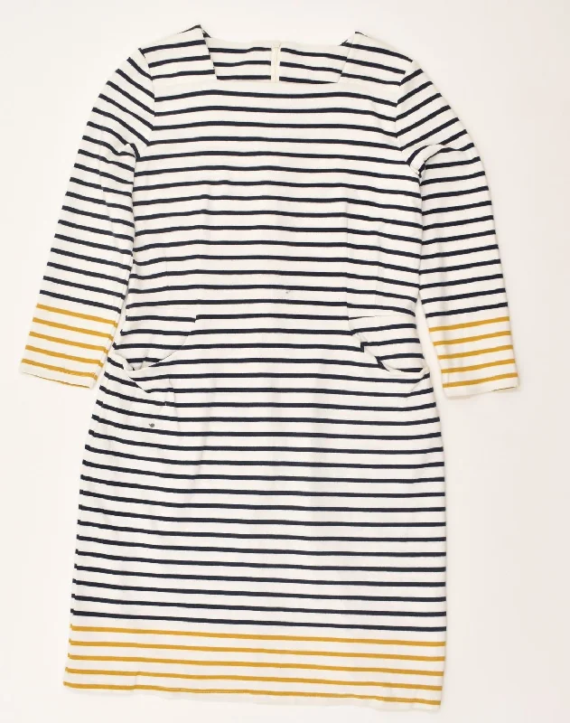 JOULES Womens Sweatshirt Jumper Dress UK 12 Medium White Striped Cotton Hoodie with High-Low Hem Asymmetrical Trendy JOULES Womens Sweatshirt Jumper Dress UK 12 Medium White Striped Cotton Hoodie with High-Low Hem Asymmetrical Trendy