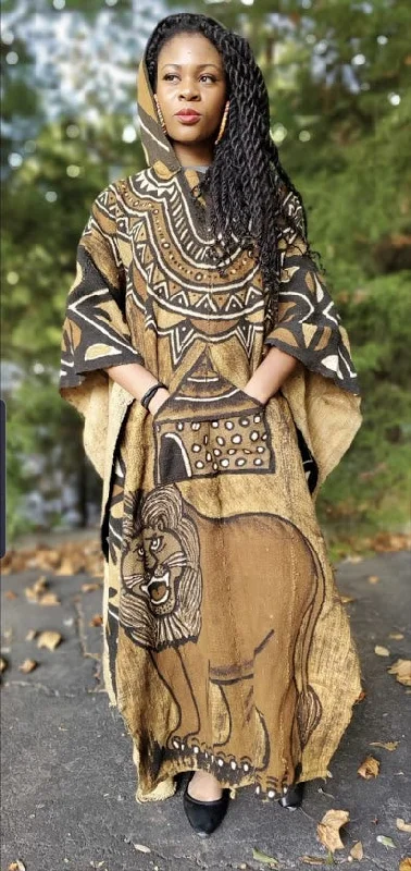 Lion King Mud Cloth Hoodie Agbada Robe-DPMC4016W Hoodie with Stripes Bold Sporty