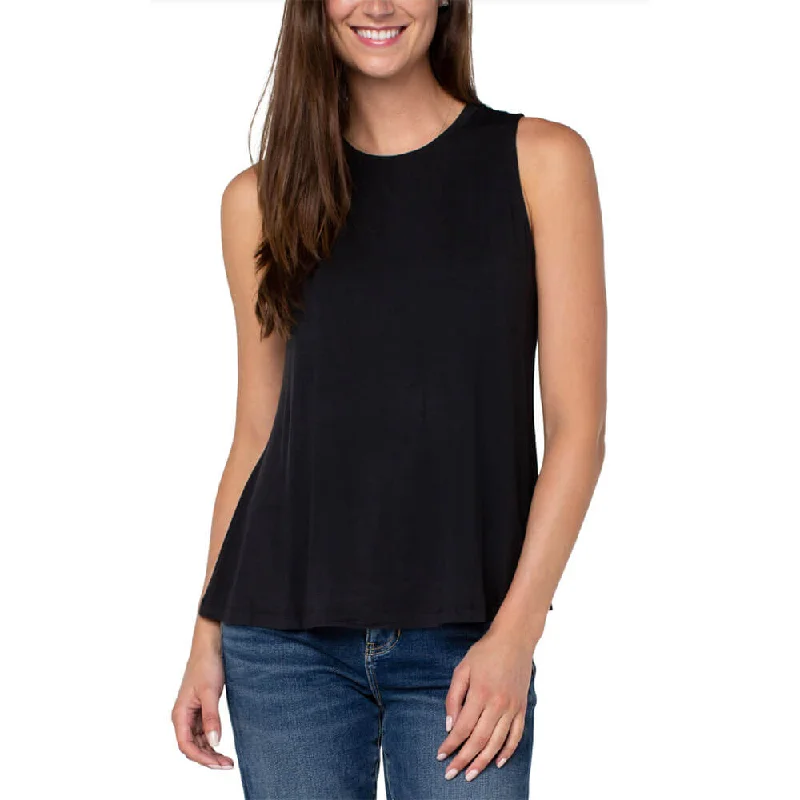 Liverpool Sleeveless Scoop Neck Tank Top - Black v-neck tank top