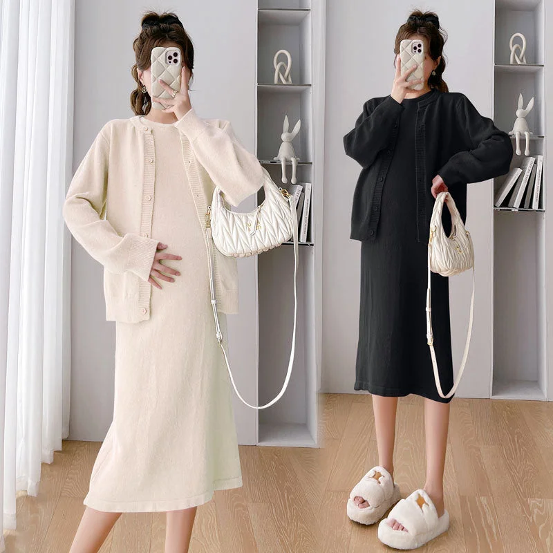 NiDELL Maternity Autumn Suit Fashion Camisole Dress Loose Belly-Covering Maternity Long Sleeve Cardigan Two-Piece Set Maternity Dress Embroidered Appliqued Beaded NiDELL Maternity Autumn Suit Fashion Camisole Dress Loose Belly-Covering Maternity Long Sleeve Cardigan Two-Piece Set Maternity Dress Embroidered Appliqued Beaded