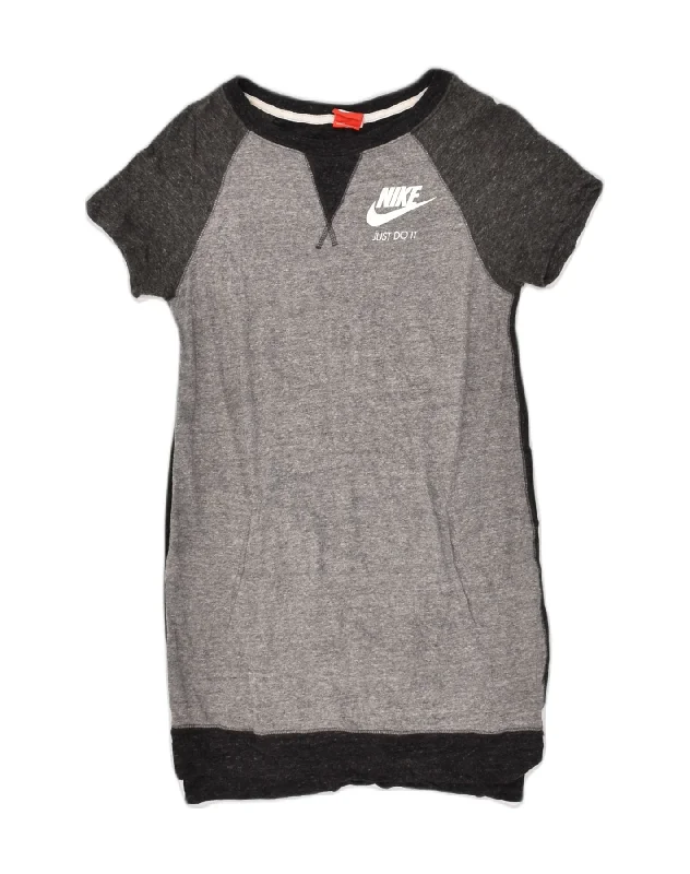 NIKE Womens Sweatshirt Jumper Dress UK 6 XS Grey Colourblock Cotton Hoodie with Button Placket Classic Preppy NIKE Womens Sweatshirt Jumper Dress UK 6 XS Grey Colourblock Cotton Hoodie with Button Placket Classic Preppy