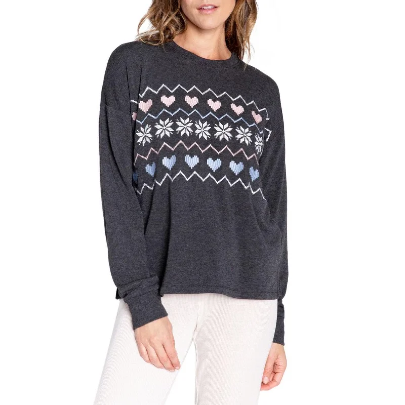 P.J. Salvage Womens Embroidered Crewneck Sweatshirt Hoodie with Zipper Placket Modern Functional P.J. Salvage Womens Embroidered Crewneck Sweatshirt Hoodie with Zipper Placket Modern Functional