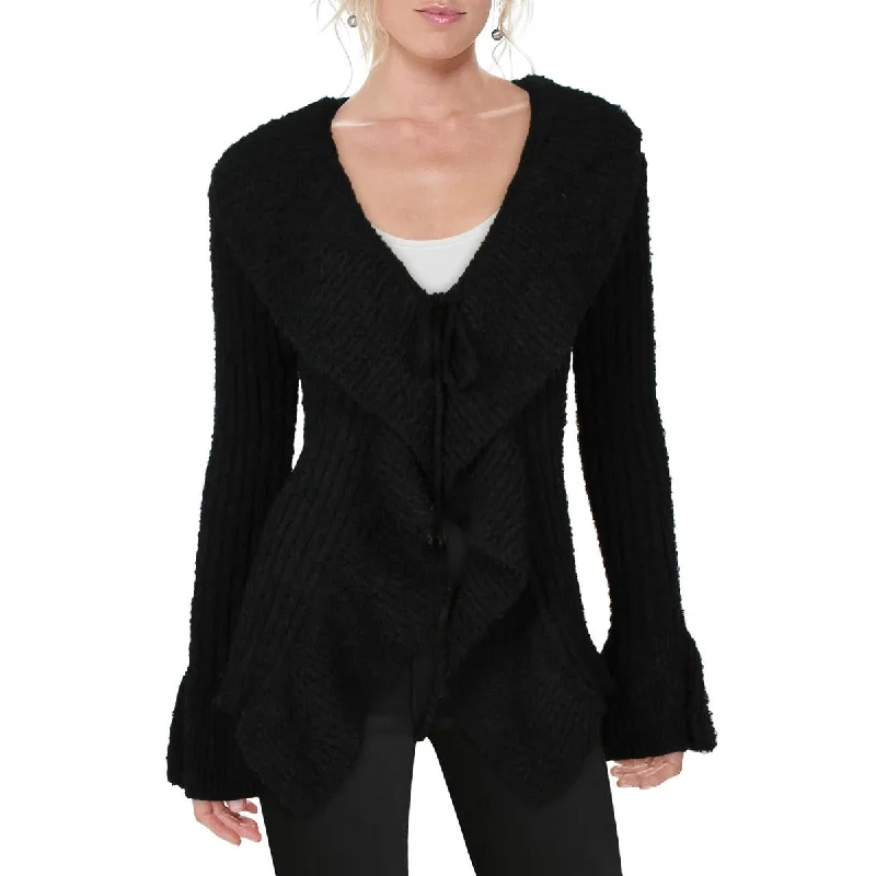 Patrizia Luca Womens Knit Ruffled Cardigan Sweater Iron Safe Non-Iron Wrinkle Free