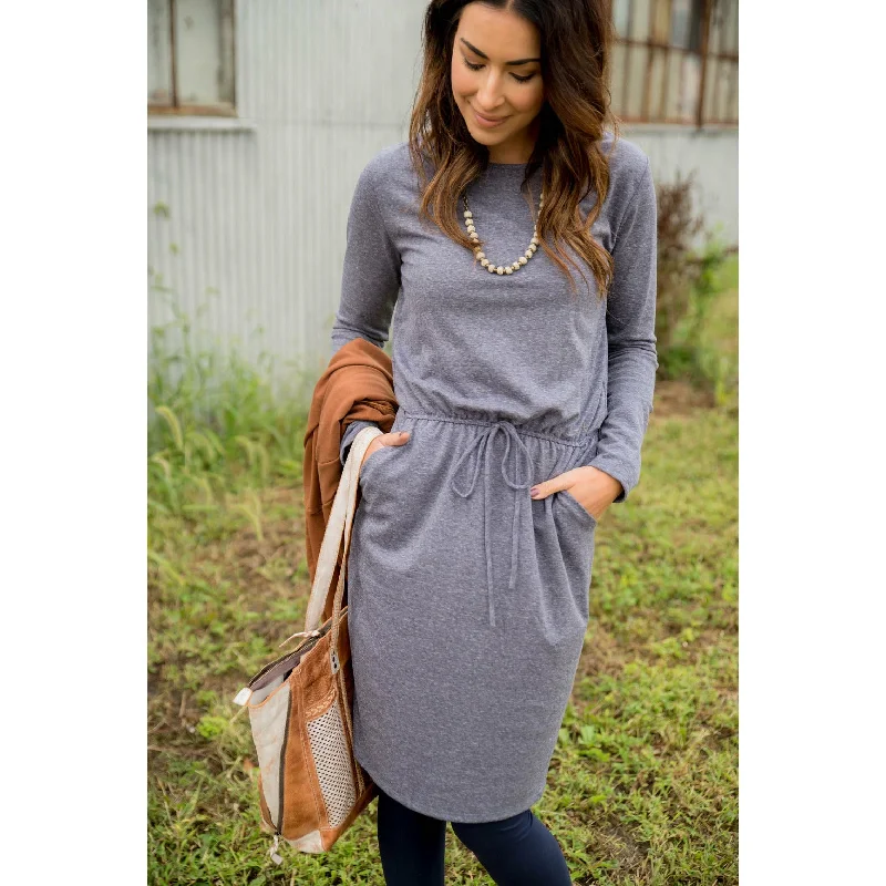 Pocket Drawstring Sweatshirt Dress Hoodie with Mesh Breathable Sporty