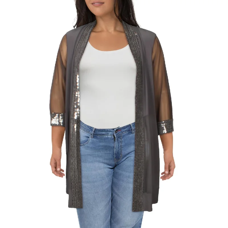 R&M Richards Womens Plus Metallic Open Front Cardigan Top Stretchy Elastic Breathable R&M Richards Womens Plus Metallic Open Front Cardigan Top Stretchy Elastic Breathable