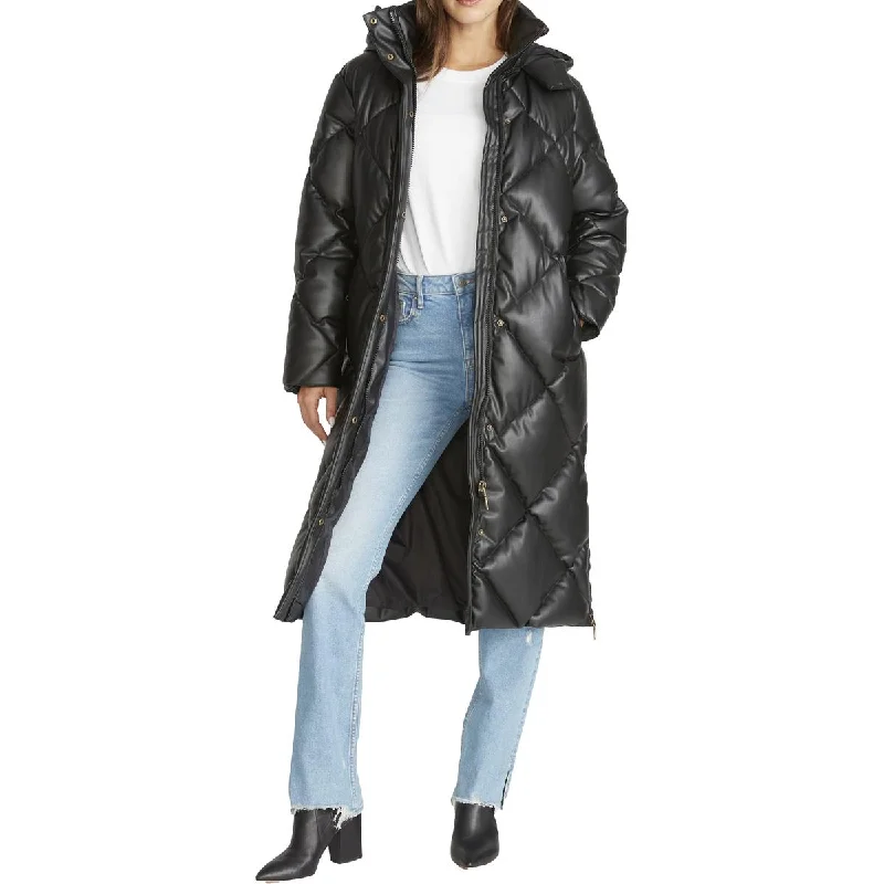 Rebecca Minkoff Women's Vegan Leather Diamond Quilted Mid-Length Puffer Coat Insulated Snow Jacket Rebecca Minkoff Women's Vegan Leather Diamond Quilted Mid-Length Puffer Coat Insulated Snow Jacket