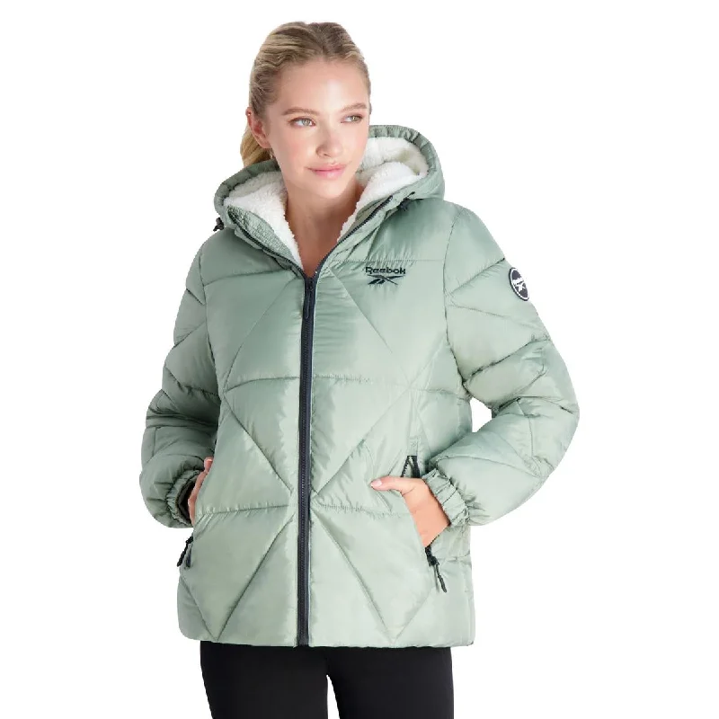 Reebok Women’s Sherpa Lined Quilted Winter Puffer Coat Reversible Quilted Jacket