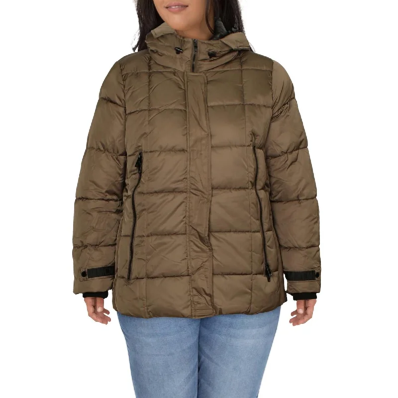 Steve Madden Womens Puffer Lightweight Quilted Coat Cropped Fleece Jacket