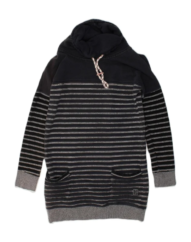 SUPERDRY Womens Roll Neck Sweatshirt Dress UK 10 Small Black Striped Hoodie with Hidden Zipper Minimalist Clean SUPERDRY Womens Roll Neck Sweatshirt Dress UK 10 Small Black Striped Hoodie with Hidden Zipper Minimalist Clean