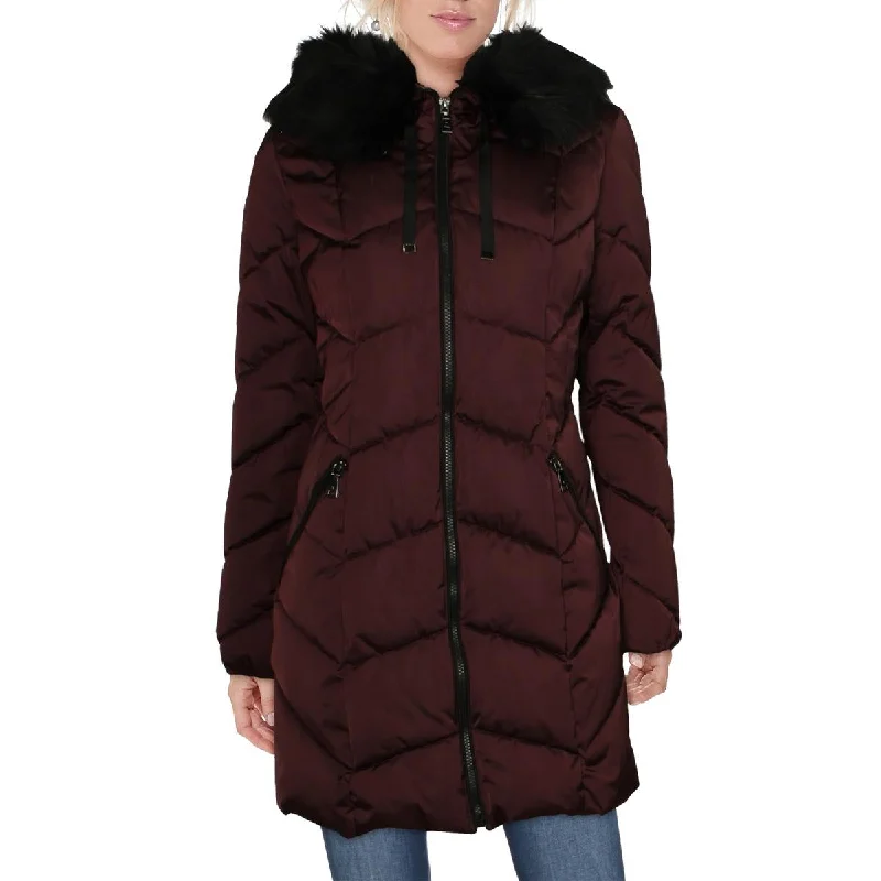 Tahari Brie Women's Chevron Quilted Puffer Coat with Faux Fur Trim Hood Elegant Cape Blazer Tahari Brie Women's Chevron Quilted Puffer Coat with Faux Fur Trim Hood Elegant Cape Blazer