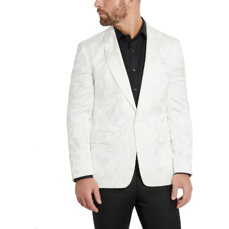 Tallia Mens One-Button Formal Sportcoat Knit Longline Duster