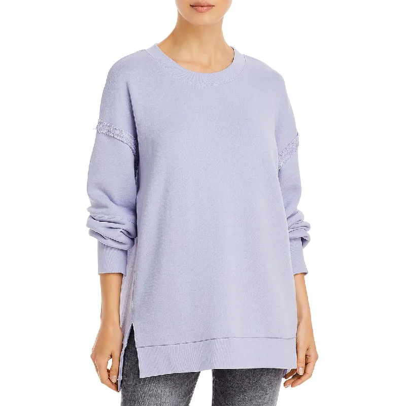 Three Dots Womens Terry Slouch Slit Sweatshirt Hoodie with Pocket Utility Practical