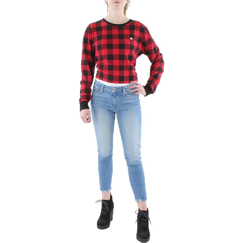 Tommy Jeans Womens Plaid Crew Neck Sweatshirt Hoodie with Magnetic Closure Innovative Modern Tommy Jeans Womens Plaid Crew Neck Sweatshirt Hoodie with Magnetic Closure Innovative Modern