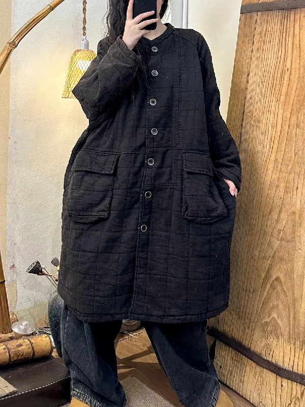 Women Autumn Casual Solid Warm Linen Padded Coat Streetwear Bomber Jacket
