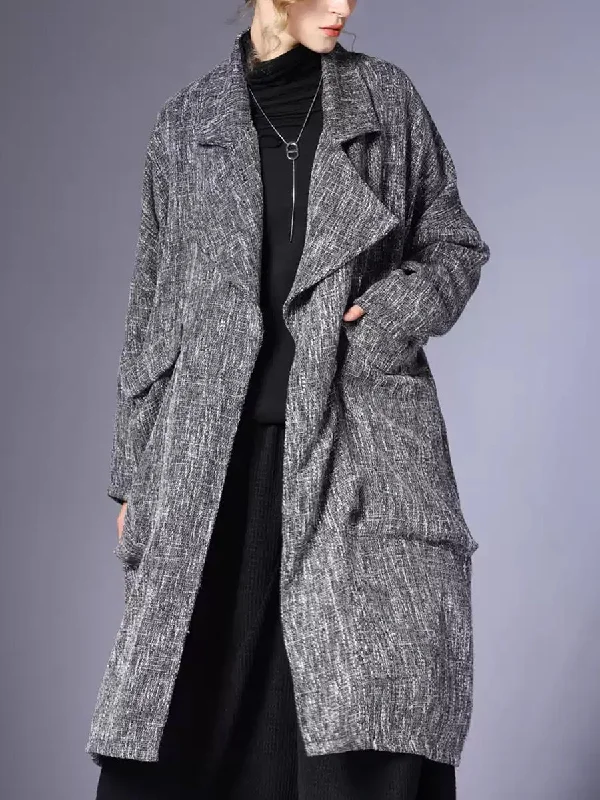 Women Winter Fashion Linen Turn-down Collar Coat A-Line Swing Coat