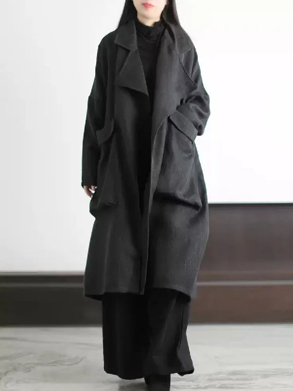 Women Winter Retro Solid Linen Loose Coat Warmth-Enhanced Parka